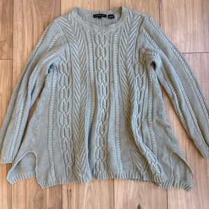 Jeanne Pierre Cable Knit Sweater Women's Medium Sage Green Crew Neck Long Sleeve